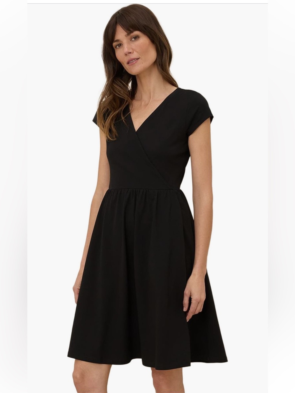 Pact Black V-Neck Cap Sleeve Midi Dress